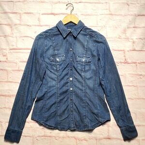White House Black Market Shirt Womens 4 Denim Western Snap Front Long Sleeve